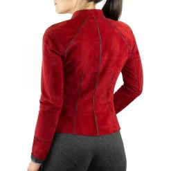 Giacca Reversibile Astrid Da Donna Fatta A Mano In Pelle Di Renna Rossa E Pelle Di Agnello Nera