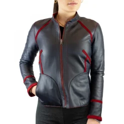 Giacca Reversibile Astrid Da Donna Fatta A Mano In Pelle Di Renna Rossa E Pelle Di Agnello Nera