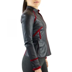 Giacca Reversibile Astrid Da Donna Fatta A Mano In Pelle Di Renna Rossa E Pelle Di Agnello Nera