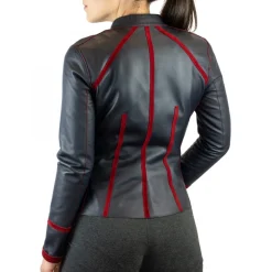 Giacca Reversibile Astrid Da Donna Fatta A Mano In Pelle Di Renna Rossa E Pelle Di Agnello Nera