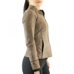 Giacca Reversibile Astrid Da Donna Fatta A Mano In Pelle Di Renna Taupe E Pelle Di Agnello Nera