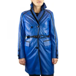 Giacca Reversibile Da Donna Fatta A Mano In Pelle Di Vitello Blu E Cachemire Con Cintura