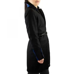 Giacca Reversibile Da Donna Fatta A Mano In Pelle Di Vitello Blu E Cachemire Con Cintura
