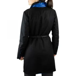 Giacca Reversibile Da Donna Fatta A Mano In Pelle Di Vitello Blu E Cachemire Con Cintura