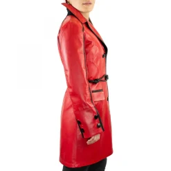Giacca Reversibile Da Donna Fatta A Mano In Pelle Di Agnello Rossa E Cachemire Con Cintura