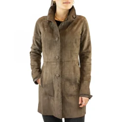 Giacca Reversibile Da Donna Fatta A Mano In Pelle Di Renna E Di Agnello Grigia