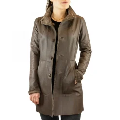 Giacca Reversibile Da Donna Fatta A Mano In Pelle Di Renna E Di Agnello Grigia