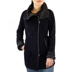Giacca Reversibile Da Donna Fatta A Mano In Pelle Di Renna E Agnello Blu