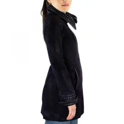 Giacca Reversibile Da Donna Fatta A Mano In Pelle Di Renna E Agnello Blu
