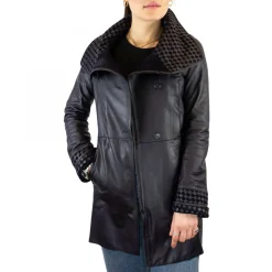 Giacca Reversibile Da Donna Fatta A Mano In Pelle Di Renna E Agnello Blu