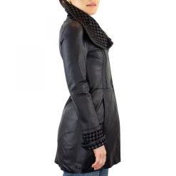 Giacca Reversibile Da Donna Fatta A Mano In Pelle Di Renna E Agnello Blu