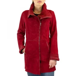 Giacca Reversibile Da Donna Fatta A Mano In Pelle Di Renna E Agnello Rosso