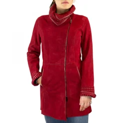 Giacca Reversibile Da Donna Fatta A Mano In Pelle Di Renna E Agnello Rosso