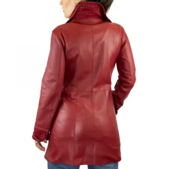 Giacca Reversibile Da Donna Fatta A Mano In Pelle Di Renna E Agnello Rosso