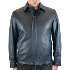 Giacca Reversibile Da Uomo In Pelle Blu Chiusura Con Cerniera