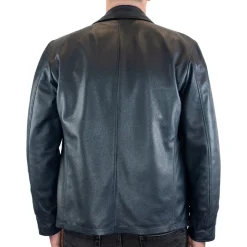 Giacca Reversibile Da Uomo In Pelle Blu Chiusura Con Cerniera