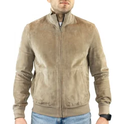 Giacca Reversibile Da Uomo Fatta A Mano In Pelle Di Renna E Agnello Taupe E Blu