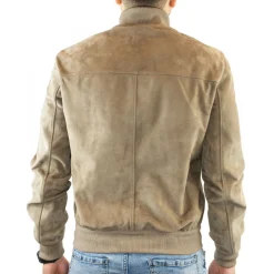 Giacca Reversibile Da Uomo Fatta A Mano In Pelle Di Renna E Agnello Taupe E Blu