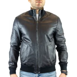 Giacca Reversibile Da Uomo Fatta A Mano In Pelle Di Renna E Agnello Taupe E Blu