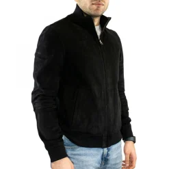 Giacca Reversibile Da Uomo Fatta A Mano In Pelle Di Renna E Di Agnello Nera