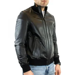 Giacca Reversibile Da Uomo Fatta A Mano In Pelle Di Renna E Di Agnello Nera
