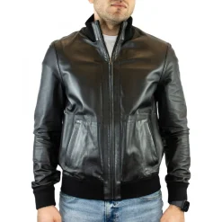 Giacca Reversibile Da Uomo Fatta A Mano In Pelle Di Renna E Di Agnello Nera