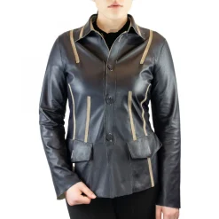 Giacca Reversibile Modello Andromeda Da Donna Fatta A Mano In Pelle Di Renna E Agnello Grigia E Nera