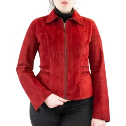 Giacca Reversibile Sfiancata Modello Africa Da Donna Fatta A Mano In Pelle Di Renna E Agnello Rossa E Nera
