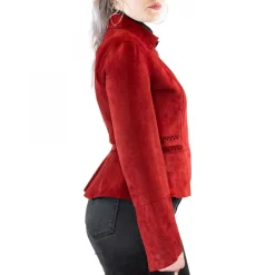 Giacca Reversibile Sfiancata Modello Africa Da Donna Fatta A Mano In Pelle Di Renna E Agnello Rossa E Nera