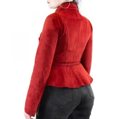 Giacca Reversibile Sfiancata Modello Africa Da Donna Fatta A Mano In Pelle Di Renna E Agnello Rossa E Nera