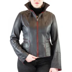 Giacca Reversibile Sfiancata Modello Africa Da Donna Fatta A Mano In Pelle Di Renna E Agnello Rossa E Nera