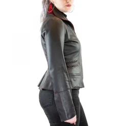 Giacca Reversibile Sfiancata Modello Africa Da Donna Fatta A Mano In Pelle Di Renna E Agnello Rossa E Nera