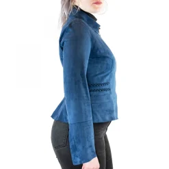 Giacca Sfiancata Reversibile Modello Africa Da Donna Fatta A Mano In Pelle Di Renna E Agnello Blu
