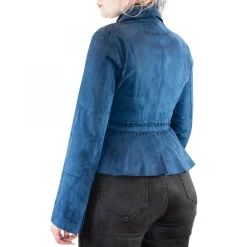 Giacca Sfiancata Reversibile Modello Africa Da Donna Fatta A Mano In Pelle Di Renna E Agnello Blu