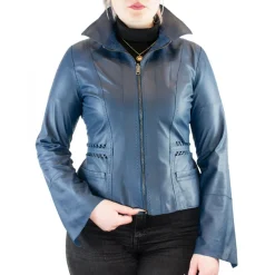 Giacca Sfiancata Reversibile Modello Africa Da Donna Fatta A Mano In Pelle Di Renna E Agnello Blu