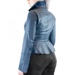 Giacca Sfiancata Reversibile Modello Africa Da Donna Fatta A Mano In Pelle Di Renna E Agnello Blu