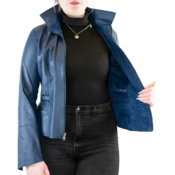 Giacca Sfiancata Reversibile Modello Africa Da Donna Fatta A Mano In Pelle Di Renna E Agnello Blu
