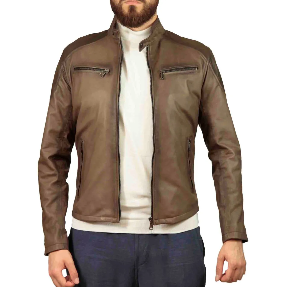 Giacca Sport In Pelle Marrone Conciata Al Vegetale