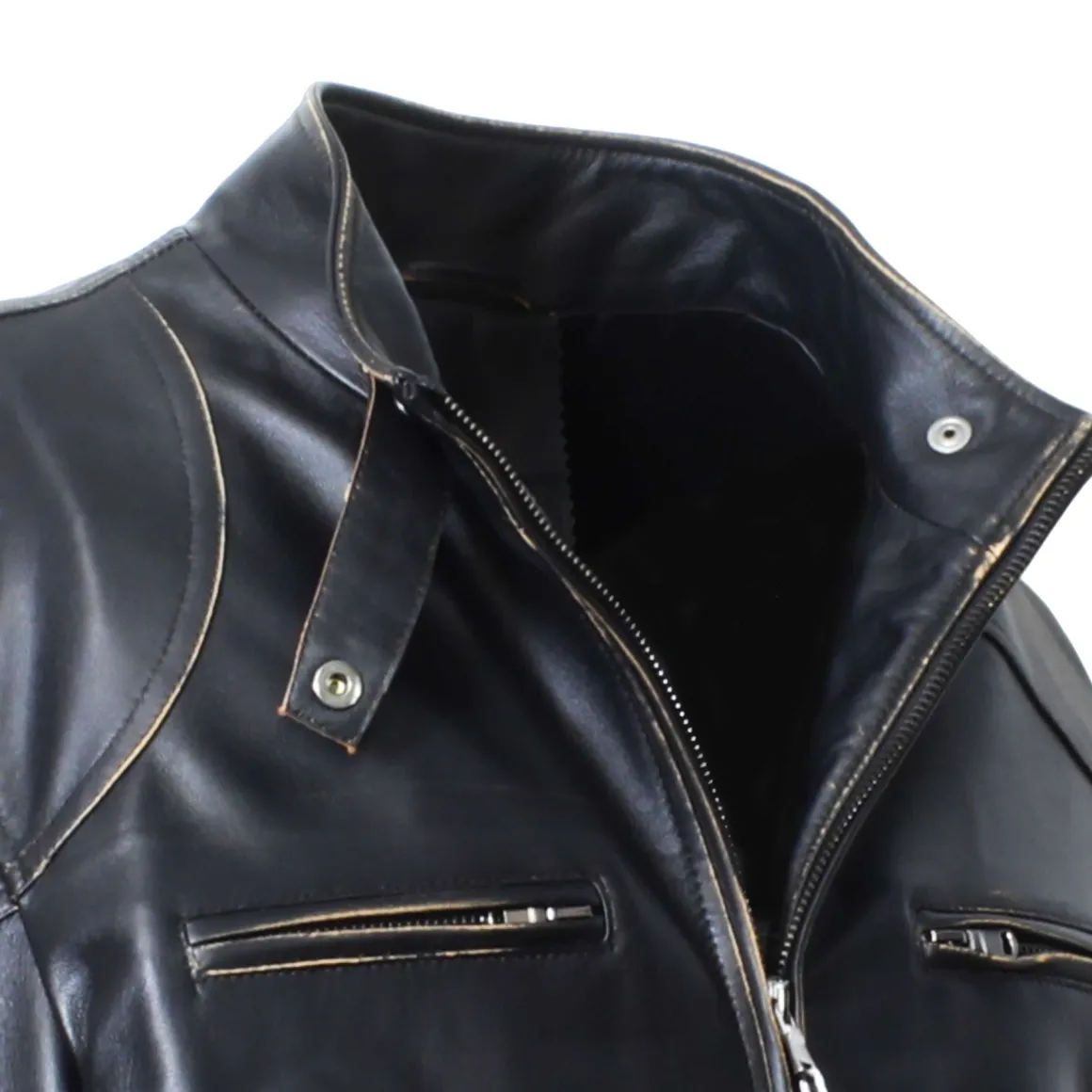 Giacca STAFF Vintage Da Uomo Fatta A Mano In Pelle Nera