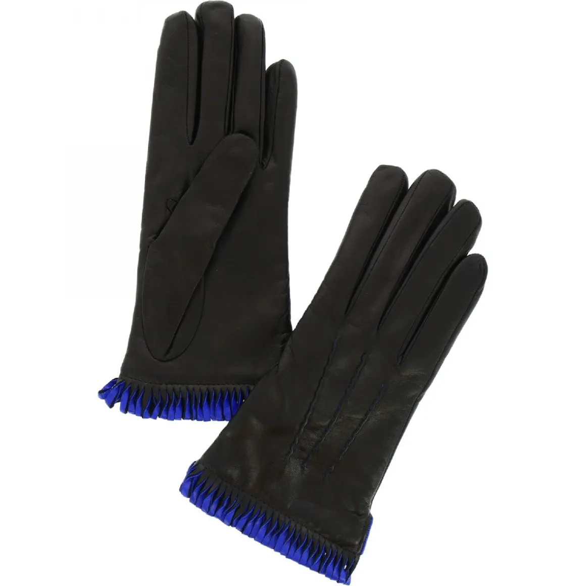 Guanti Da Donna Fatti A Mano In Nappa Nera Con Bordo Blu