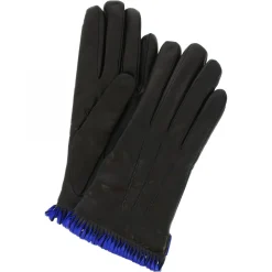Guanti Da Donna Fatti A Mano In Nappa Nera Con Bordo Blu