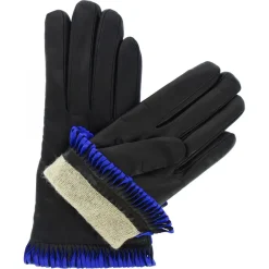 Guanti Da Donna Fatti A Mano In Nappa Nera Con Bordo Blu