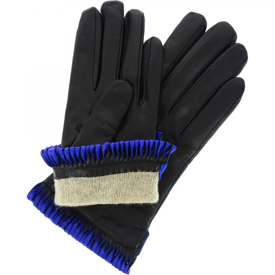 Guanti Da Donna Fatti A Mano In Nappa Nera Con Bordo Blu