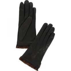 Guanti Da Donna Fatti A Mano In Nappa Nera Con Bordo Marrone