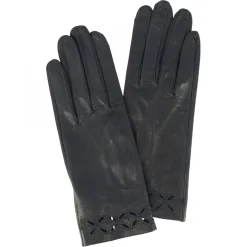 Guanti Quadrifoglio Da Donna Fatti A Mano In Nappa Blu Con Decorazione