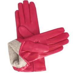 Guanto Da Donna In Pelle Color Fuxia Liscia Con Fodera In Cashmere