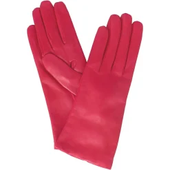Guanto Da Donna In Pelle Color Fuxia Liscia Con Fodera In Cashmere