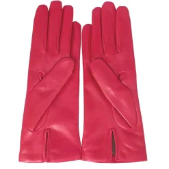 Guanto Da Donna In Pelle Color Fuxia Liscia Con Fodera In Cashmere