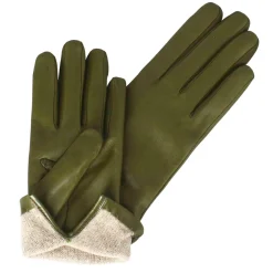 Guanto Da Donna In Pelle Colore Verde Liscia Con Fodera In Cashmere