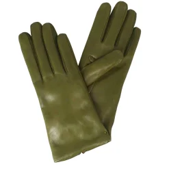 Guanto Da Donna In Pelle Colore Verde Liscia Con Fodera In Cashmere